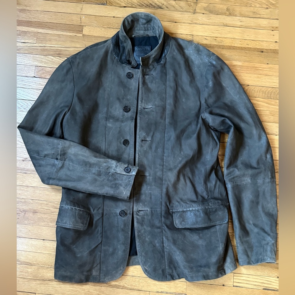 All Saints Survey Double Layer Suede Dark Gray Green Blazer Jacket | M - Picture 7 of 14